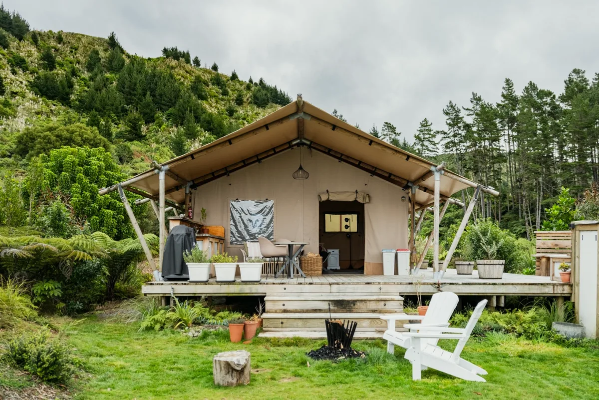 The tent and its deck from the lawn