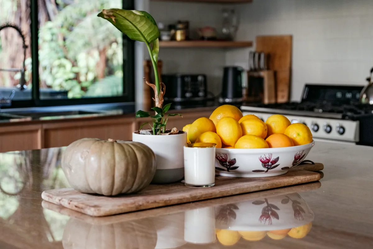 Lemons and a pumpkin on the kitchen island